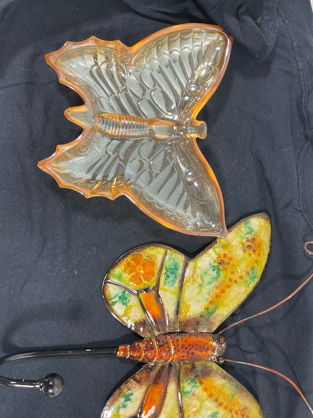 Hand-Blown Glass Butterfly Decorative Dish - Amber